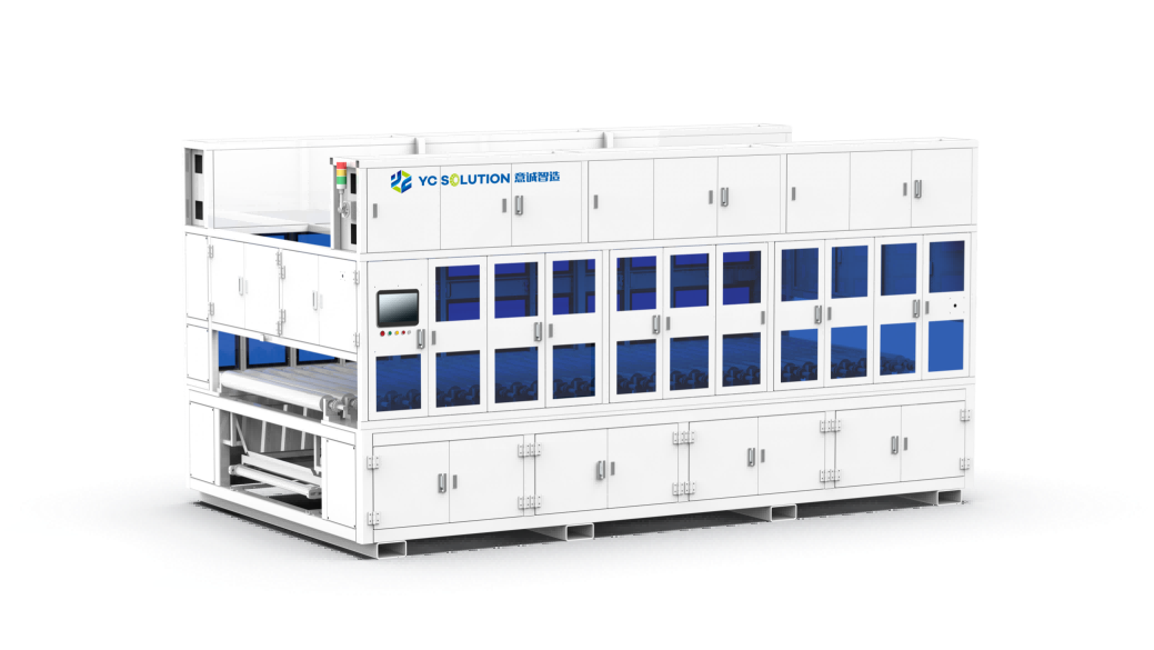 Precision film and cell stripping equipment for solar panel recycling. High-precision technology with ≥99% backsheet recovery rate. film stripping, cell separation, EVA removal, solar panel recycling