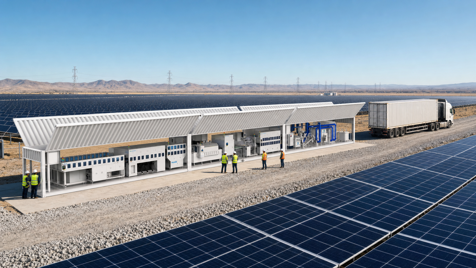 YCSOLUTION mobile solar panel recycling equipment deployed at an overseas solar farm