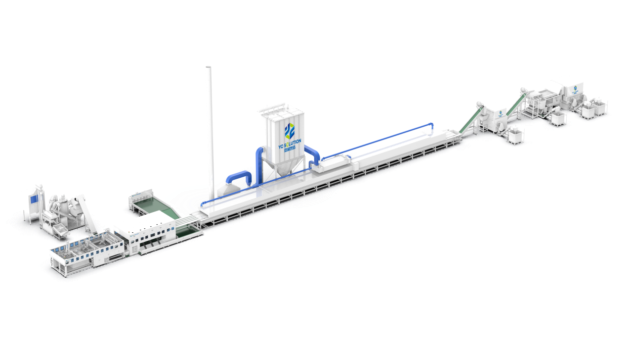 Pure pyrolysis PV module recycling line layout